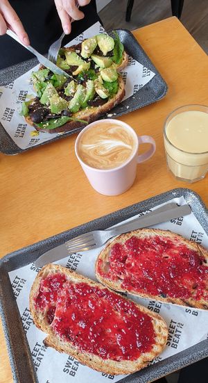 Sourdough with jam, and sourdough with portebello and avocado at Sweet Beat Cafe in Sligo