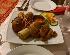 Very delicious vegan starter plate with fried tofu and vegetables! at Namaste Nepal in Chemnitz