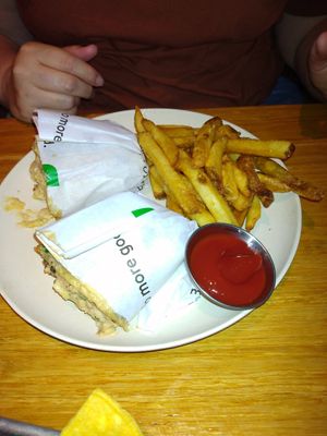 Tuna wrap and house made fries. at Veggie Grill in Woodland Hills