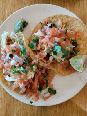 Baja tacos sub chick'n appetizer at Veggie Grill in Woodland Hills
