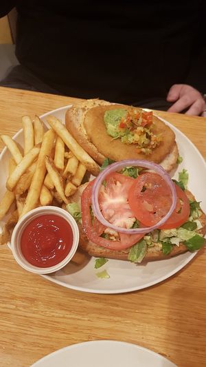 Southwest "chicken" sandwich. Good, but more like a fish texture at Veggie Grill in Woodland Hills