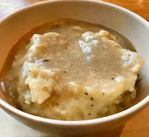 Cauliflower mashed potatoes & gravy. Delicious! at Veggie Grill in Woodland Hills
