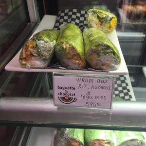 rice, hummus and veggie wrap  at Baguette & Chocolat in Quebec