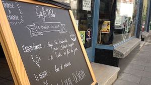 outside
 at Le Cafe Velo in Grenoble