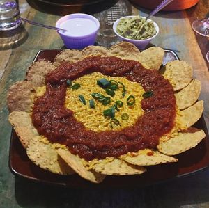 Vegan tacos with vegan cheese, guac and sour cream at Montezuma's in Coolangatta