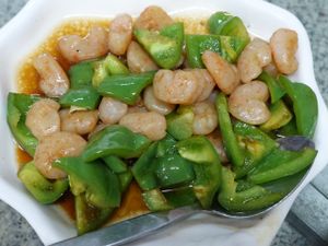 Capsicum and mock prawn at Lanmadaw Vegetarian Restaurant in Yangon
