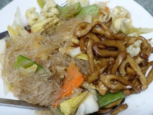 Fried Vermicelli with some mock meat at Lanmadaw Vegetarian Restaurant in Yangon