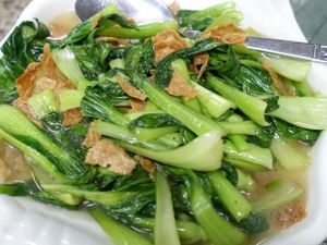 stirred fried green vegetables at Lanmadaw Vegetarian Restaurant in Yangon