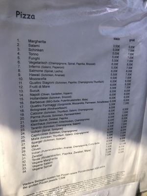 Menu at Pizzeria Kleinhaus in Dusseldorf