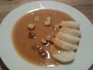 Smoked tofu in gravy with dumplings. at Pastva in Prague