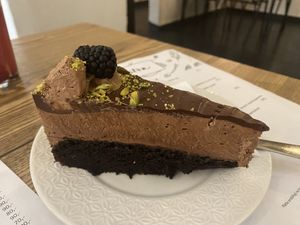 Chocolate pistachio torte  at Pastva in Prague