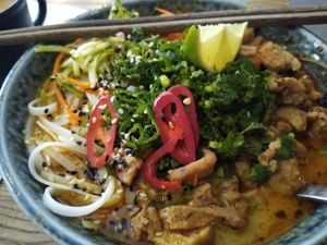 Asian noodle soup at Pastva in Prague