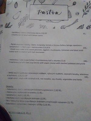 Today's menu at Pastva in Prague