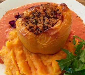 Stuffed pepper with barley and lentils at Pastva in Prague