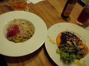 Tagliatelle and oyster mushrooms at Pastva in Prague