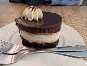 Chocolate and cherry cake at Pastva in Prague