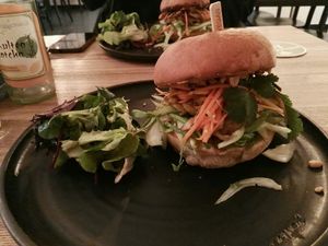 jackfruit burger at Pastva in Prague