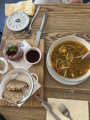 Mushroom pâté & miso soup😋  at Pastva in Prague