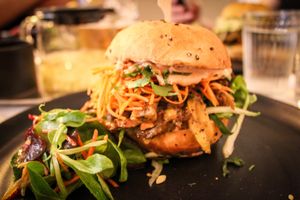 jackfruit burger at Pastva in Prague