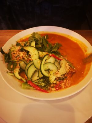 Thai peanut ramen noodles  at Pastva in Prague