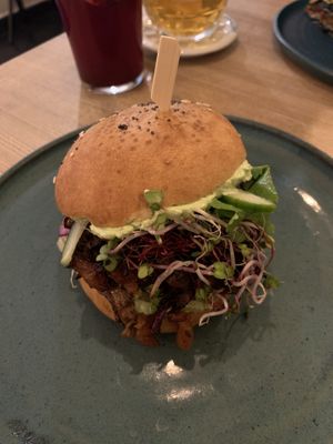 Jackfruit burger at Pastva in Prague