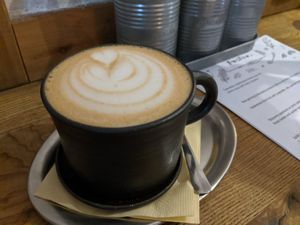 Chai latte made with oatmilk. at Pastva in Prague