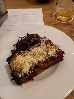 winter lasagna - baked butter pumpkin, sweet potatoes and beets at Pastva in Prague