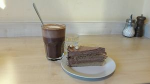 hot chocolat and nuts cake at Goodies Berlin - Kreuzberg  in Berlin