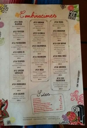 menu 4 at Montezuma's in Kedron