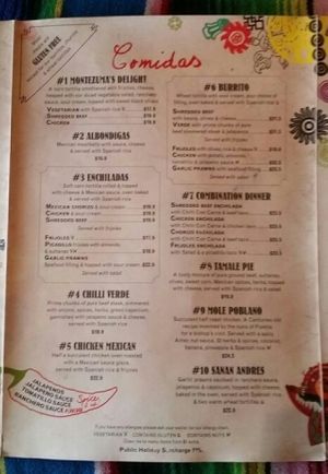 menu 5 at Montezuma's in Kedron
