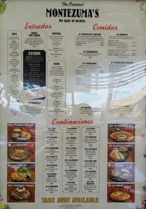 wall menu at Montezuma's - Redcliffe in Moreton Bay Region