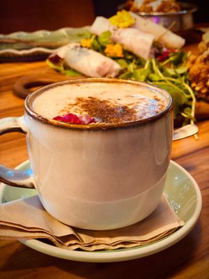 'Moontime' a sweet rose and Maca latte at Elixiba in Maroochydore
