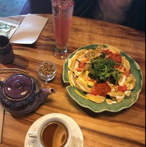 Nachos, tea and rose spritzer  at Elixiba in Maroochydore