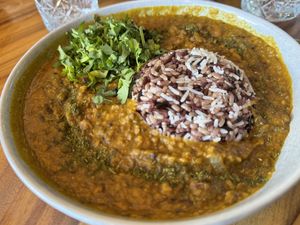 Nourishing and delicious dhal - well priced and every bowl ordered donates a bowl to charity. Win-win! #Veganuary at Elixiba in Maroochydore