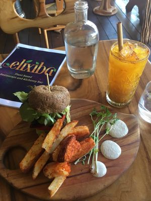 Hemp Burger & Turmeric Tonic at Elixiba in Maroochydore