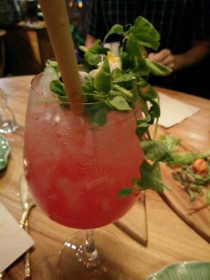 Everything is beautifully presented here. Even the drinks. Rose and citrus spritzer. at Elixiba in Maroochydore