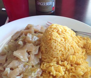 yellow rice and cabbage at Island Krave in Norfolk