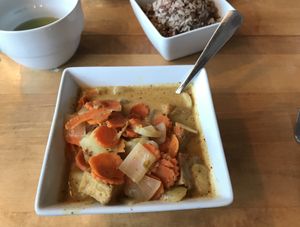 Yellow Curry with Tofu added and Brown Rice at Busaba  in Louisville