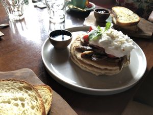 Toasts and pancakes  at Pels Supershop in Tibubeneng