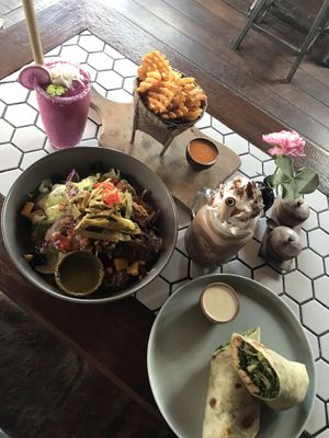 Chicken Caesar wrap, salad/tortilla bowl and shakes! at Pels Supershop in Tibubeneng