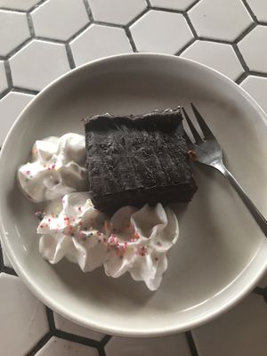 Chocolate cake at Pels Supershop in Tibubeneng