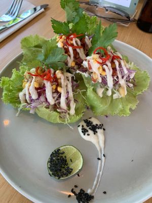 lettuce wrap tacos (vegan, gf) at Pels Supershop in Tibubeneng