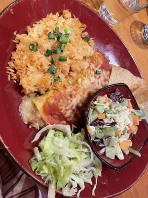 Enchilada and weird salad  at Montezuma's in North Adelaide