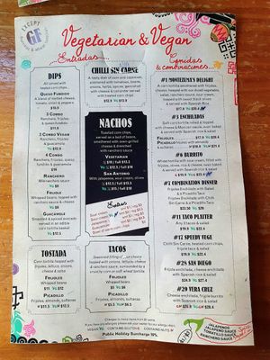 Vegetarian Vegan menu at Montezuma's in Parkdale