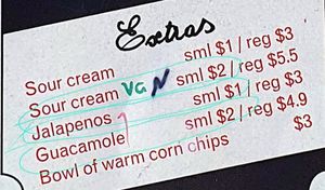 Everything that has to be ordered as an extra at Montezuma's in Parkdale