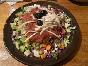 Montezuma Delight (rice/beans, sauce and salad)  at Montezuma's in Parkdale