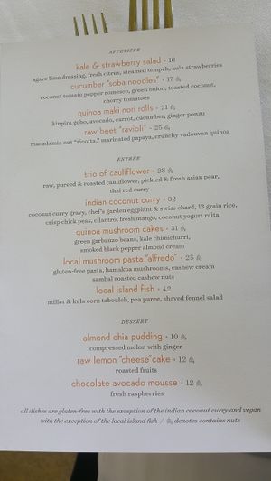 Wellness Menu at Ferraro's Bar e Ristorante - Four Seasons Resort in Wailea