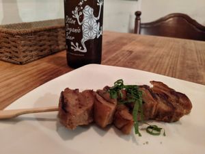 Seitan skewer. So yummy!! at Kiboko in Tokyo