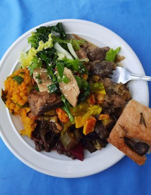 My personal mix of the day and focaccia! at Crunch Kantine in Berlin