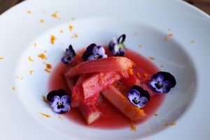 Braised Rhubard with Orange at Crunch Kantine in Berlin